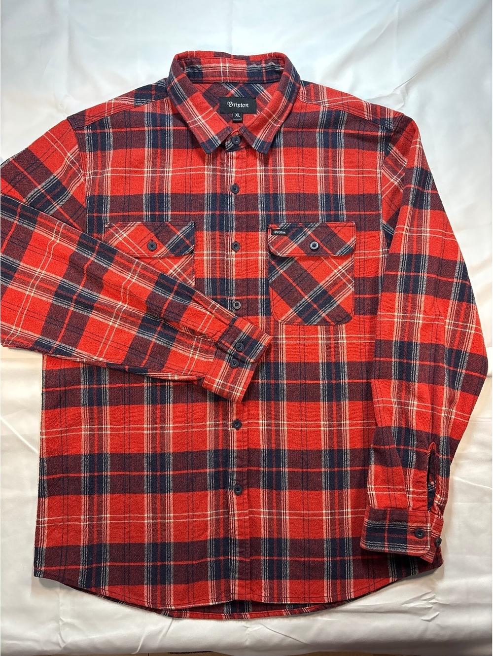 Brixton Bowery Heavy Flannel Red Navy Plaid Men’s XL Made in USA
